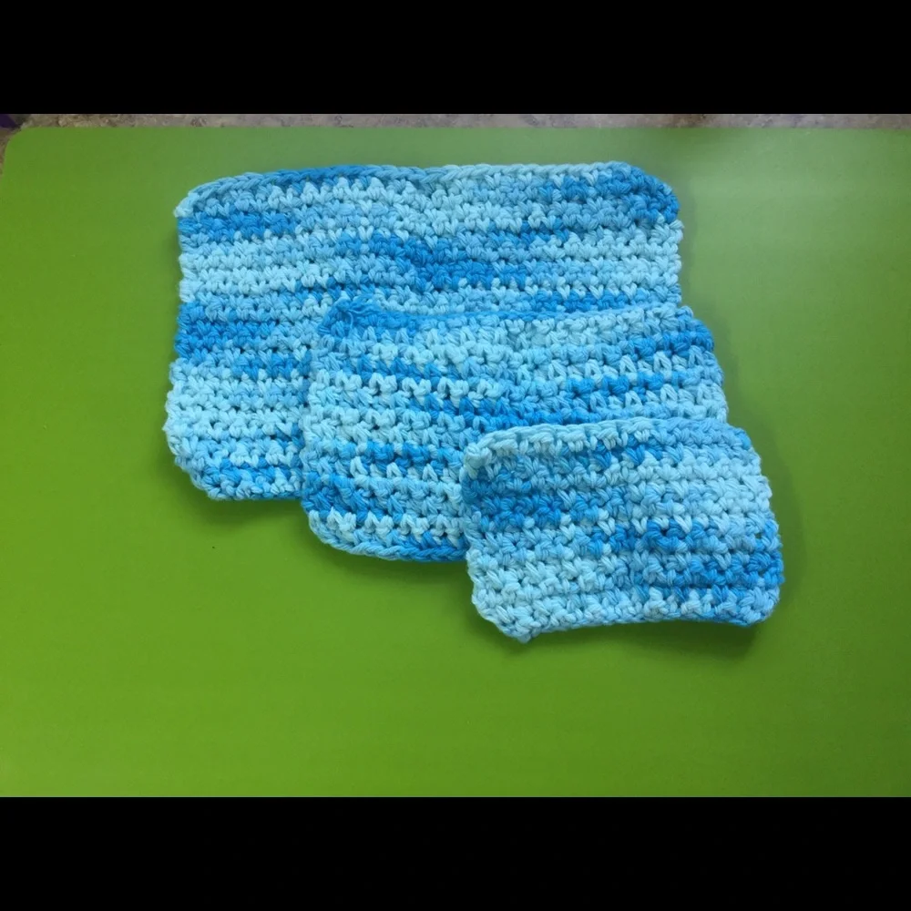 Crochet Cloths Bundle Set Of 3 (make-up,washcloth,dishes, cleaning cloth) New